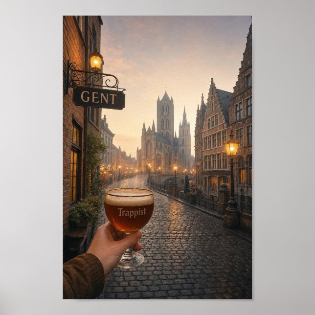 Póster de Beerwalk de Gante al amanecer a lo largo (Frente)