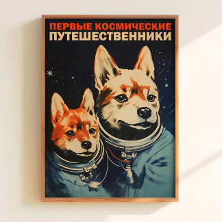 Póster de Belka y Strelka Estilo Soviético Impresi