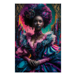 Poster de belleza afroamericano cibernético