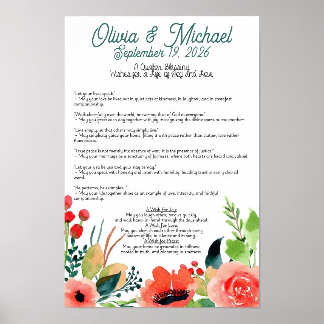 Póster de bendición de boda Quaker personalizado (Frente)