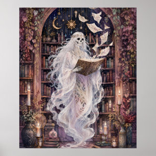 Póster de Biblioteca Fantasmal Esquelética Gótica