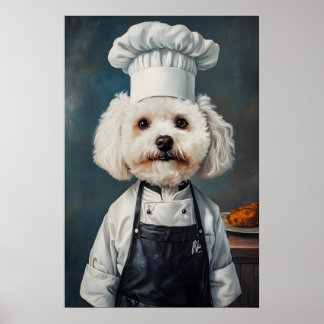 Póster de Bichon Frise con sombrero de chef, Póste