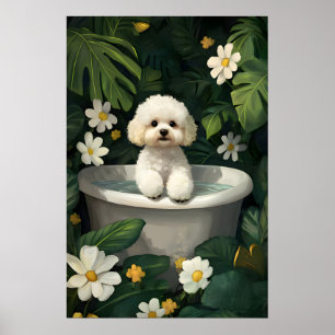Póster de Bichon Frise en bañera, Póster divertido