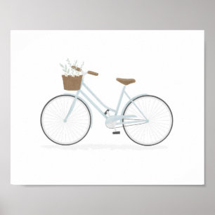 Póster de bicicleta antigua azul con cesta