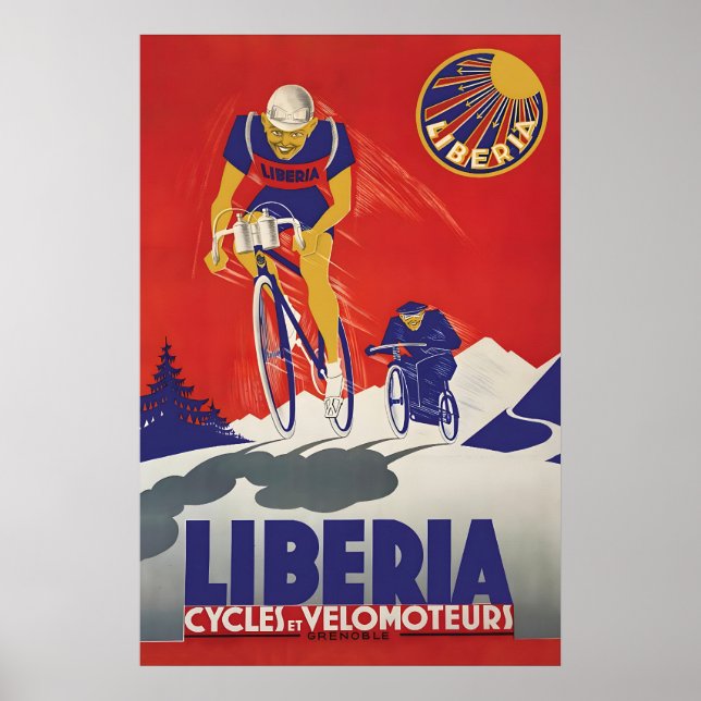 Póster de bicicleta francés de los años 30 Liberia (Frente)