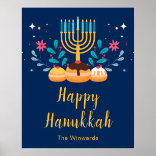 Póster de bienvenida a la fiesta de Hanukkah con m