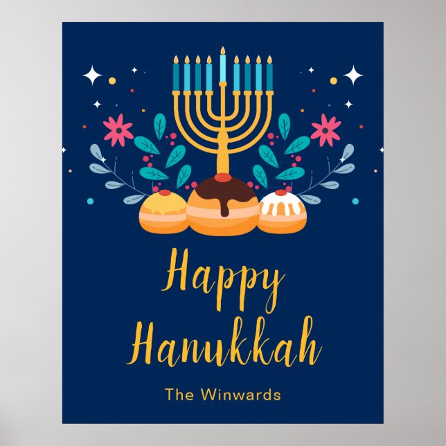 Póster de bienvenida a la fiesta de Hanukkah con m (Frente)