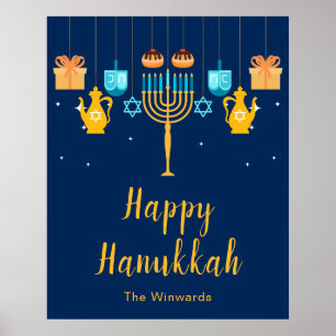 Póster de bienvenida a la fiesta de Hanukkah con m