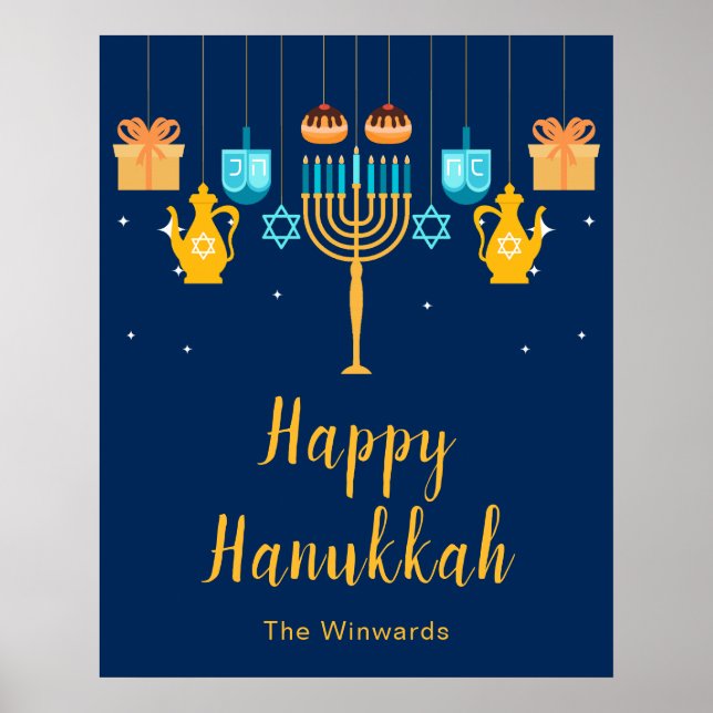Póster de bienvenida a la fiesta de Hanukkah con m (Frente)