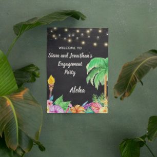 Póster de bienvenida a la fiesta hawaiana tropical
