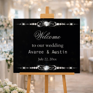 Póster de bienvenida a nuestra boda de diamantes y