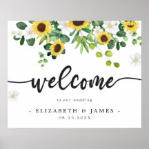 Póster de bienvenida a nuestra boda tema girasol