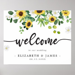 Póster de bienvenida a nuestra boda tema girasol