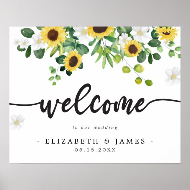 Póster de bienvenida a nuestra boda tema girasol (Frente)