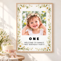 Póster de bienvenida al 1er cumpleaños con foto fl