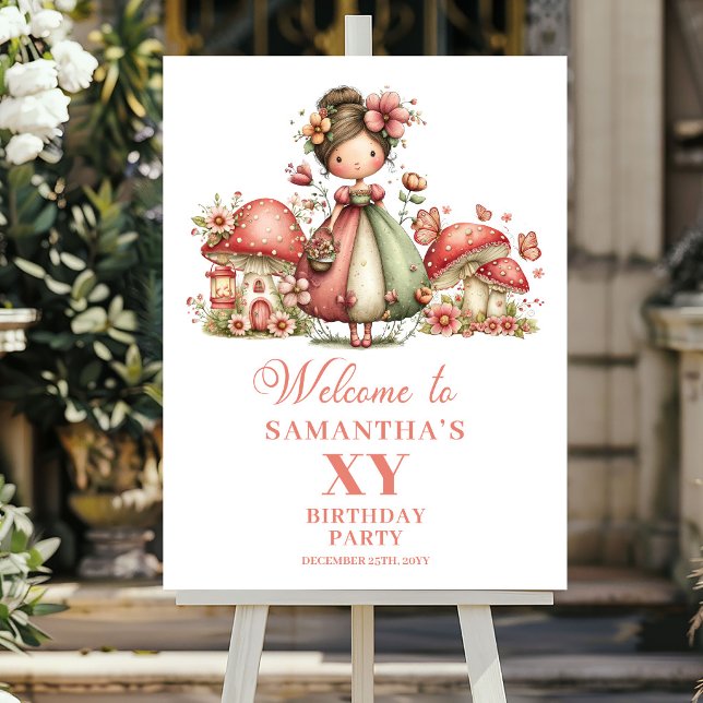 Póster de Bienvenida al 1er Cumpleaños de la Hada  (Magical Pink Fairy 1st Birthday Welcome Poster)