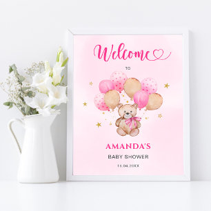 Póster de bienvenida al baby shower de osito de pe