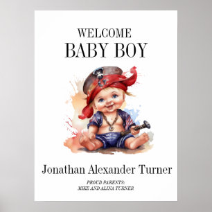 Póster de bienvenida al niño pirata en la puerta d
