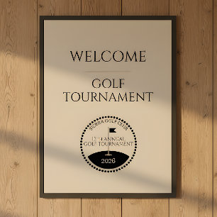 Póster de bienvenida al torneo de golf azul