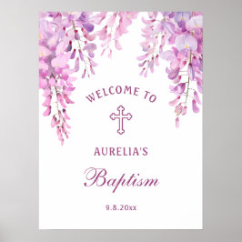 Póster de bienvenida Bautizo glicina rosa