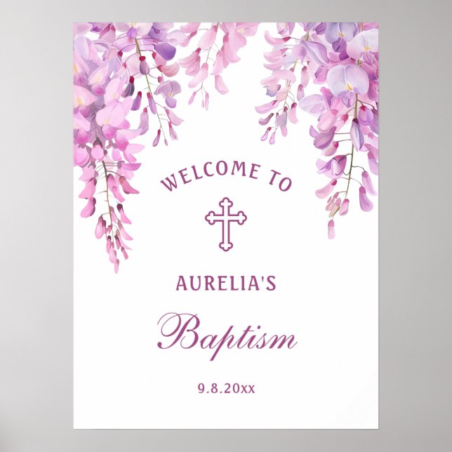 Póster de bienvenida Bautizo glicina rosa (Frente)