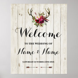 Póster de bienvenida con asta de ciervo para boda 