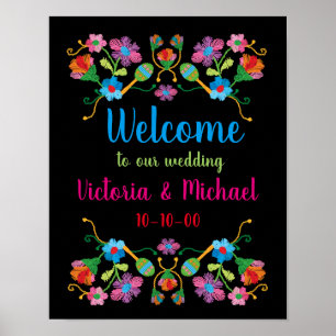 Póster de bienvenida con bordado de Fiesta Mexican