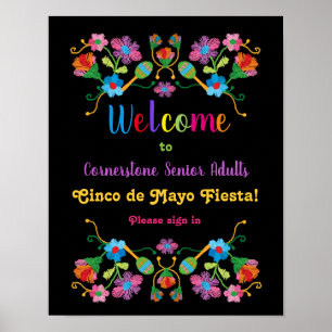 Póster de bienvenida con bordado de Fiesta Mexican