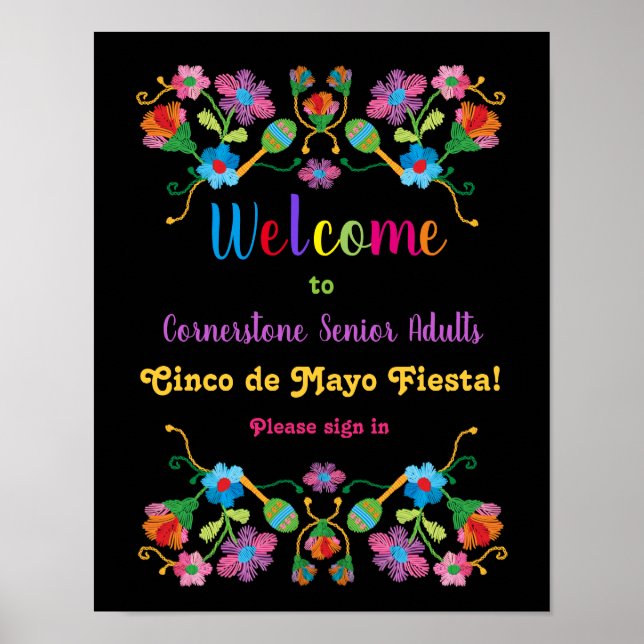 Póster de bienvenida con bordado de Fiesta Mexican (Frente)