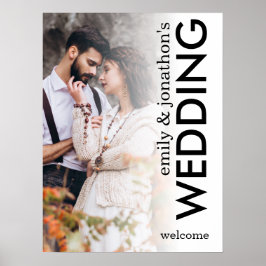 Póster de bienvenida con nombres de boda con super