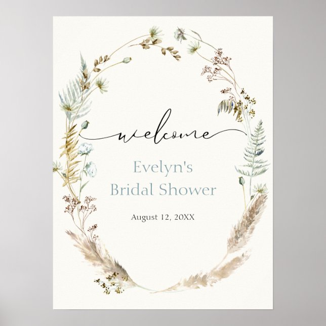 Póster de bienvenida con ramo de hierba de Pampas  (Frente)