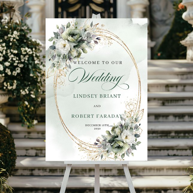 Póster de bienvenida con vegetación en acuarela el (Elegant Watercolor Greenery Welcome Poster)