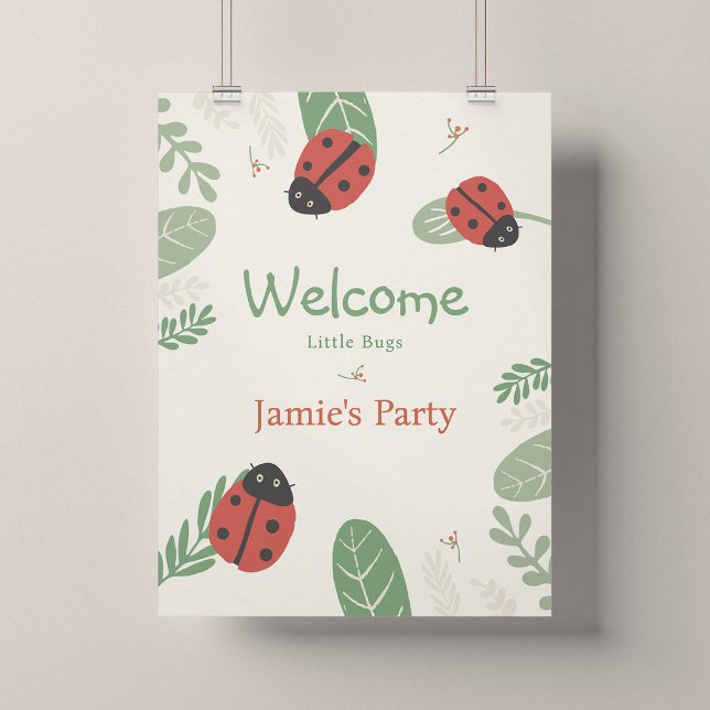 Póster de Bienvenida Cumpleaños Mariquita - Tamaño (Ladybird Meadow - 18x24" Party Welcome Poster)