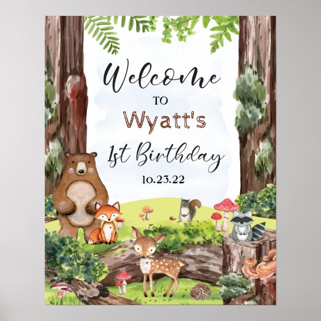 Póster de bienvenida de animales del bosque (Frente)