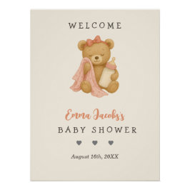 Poster de Bienvenida de Baby Shower Chica de Oso T