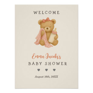 Poster de Bienvenida de Baby Shower Chica de Oso T