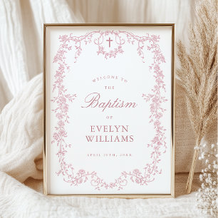 Póster de bienvenida de bautizo floral elegante vi