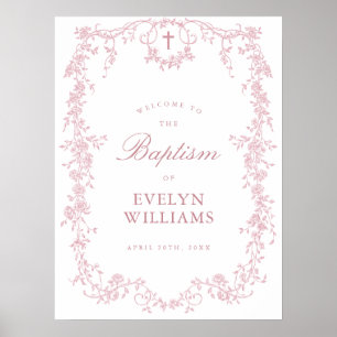 Póster de bienvenida de bautizo floral elegante vi