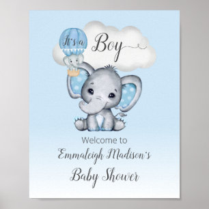 Póster de bienvenida de bebé niño globo aerostátic