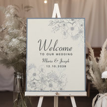 Póster de bienvenida de boda azul polvoriento eleg