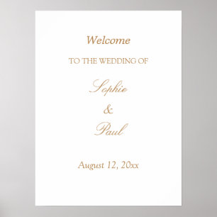 Póster de bienvenida de boda beige dorado blanco