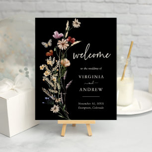 Póster de bienvenida de boda Boho negro