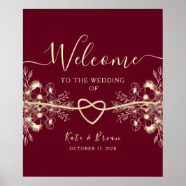 Póster de bienvenida de boda Borgoña