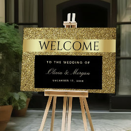 Póster de Bienvenida de Boda Chic Negro y Dorado