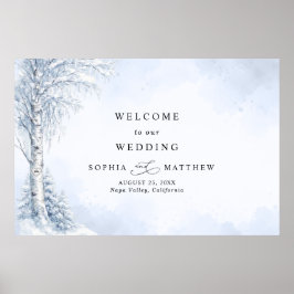 Póster de Bienvenida de Boda con Abedul Congelado