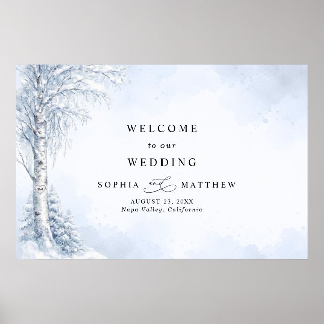 Póster de Bienvenida de Boda con Abedul Congelado  (Frente)