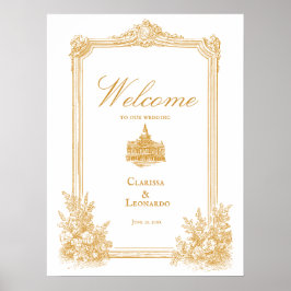 Póster de bienvenida de boda con borde ornamentado