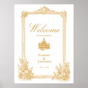 Póster de bienvenida de boda con borde ornamentado