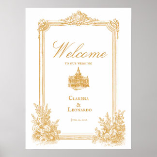 Póster de bienvenida de boda con borde ornamentado