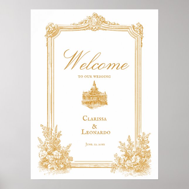 Póster de bienvenida de boda con borde ornamentado (Frente)